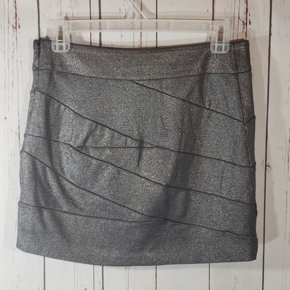 Express silver metallic mini stretch skirt 2